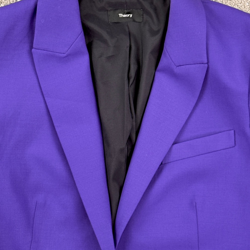Theory Etiennette B Blazer Womens 6 Purple Wool Stretch One Button Jacket